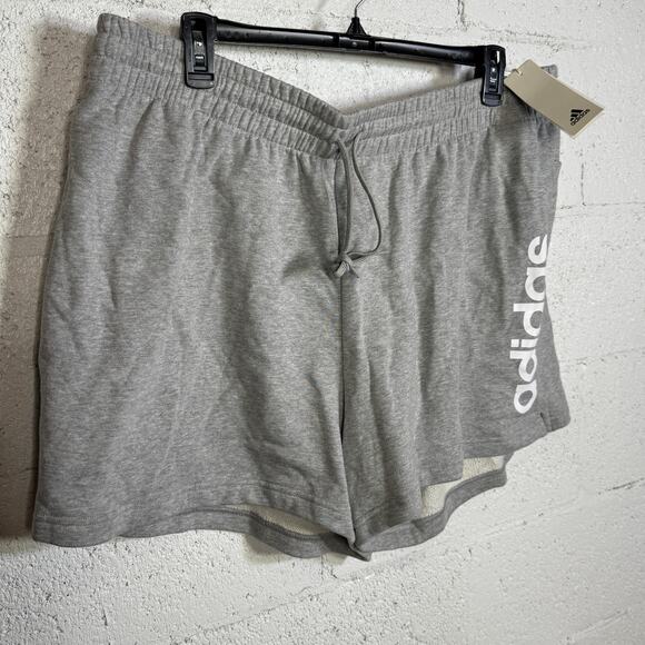 Adidas Plus Size Linear Logo French Terry Shorts -Grey/Black 4X - Picture 1 of 6